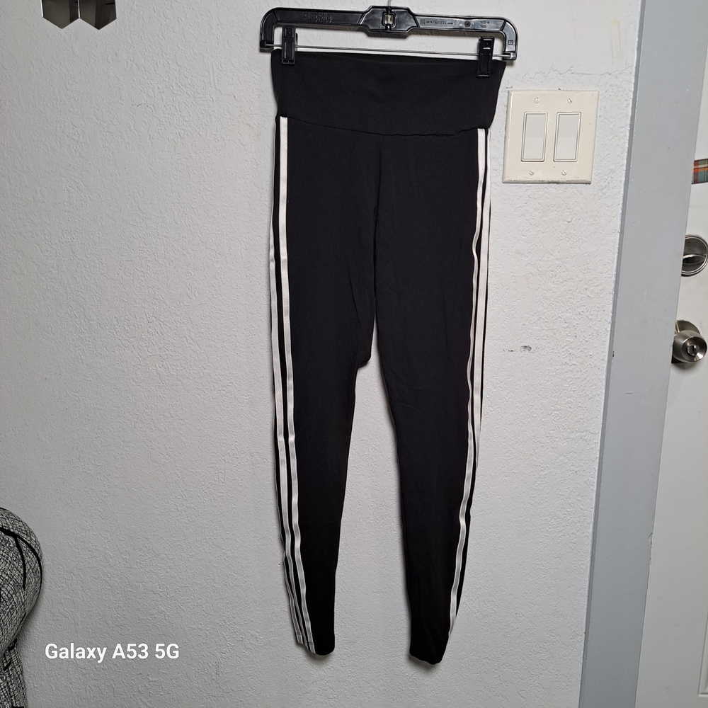 adidas Black Leggings with White Stripes